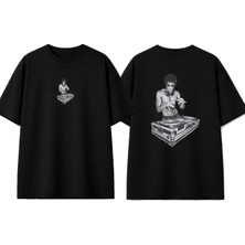 Urbvn Dj Fighter Tasarım Baskılı Siyah Oversize T-Shirt