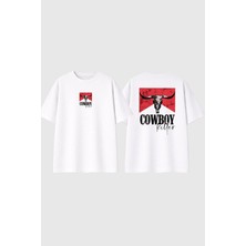 Urbvn Cowboy Killer Tasarım Baskılı Beyaz Oversize T Shirt