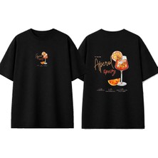 Urbvn Aperol Tasarım Baskılı Siyah Oversize T-Shirt