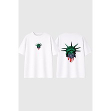 Urbvn Liberty America Tasarım Baskılı Beyaz Oversize T Shirt