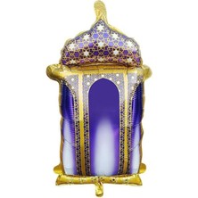 Özbience Mor Gold Fener Ramazan Folyo Balon, Islami Motifli Kandil Süsü 40X30 cm
