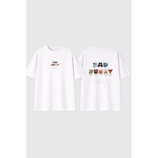 Urbvn Bad Bunny Tasarım Baskılı Beyaz Oversize T Shirt