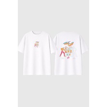 Urbvn Street Fighter 2 Tasarım Baskılı Beyaz Oversize T Shirt