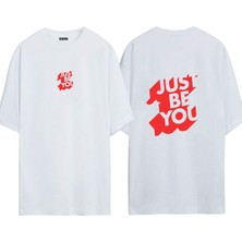 Urbvn Just Be 1 Tasarım Baskılı Beyaz Oversize T Shirt