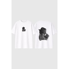 Urbvn Man With Hat Tasarım Baskılı Beyaz Oversize T Shirt