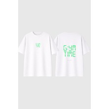 Urbvn Gym Time Tasarım Baskılı Beyaz Oversize T Shirt