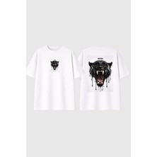 Urbvn Panther Tasarım Baskılı Beyaz Oversize T Shirt