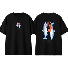 Urbvn Fish 2 Tasarım Baskılı Siyah Oversize T-Shirt