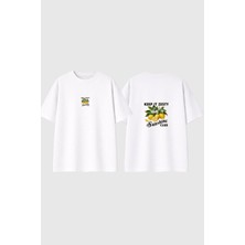 Urbvn Sunshine Club Tasarım Baskılı Beyaz Oversize T Shirt