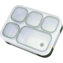 Skygo Bento 1000ML Lunchbox Tek Katlı 5 Bölmeli Çelik Sefer Tası Yemek Kutusu (Koyu Yeşil)