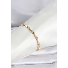 Hatıra Kutusu cm 14K Gold Renk Zincir Kalın Yassı Ezme Burgu Model Kadın Bileklik - Lisinya