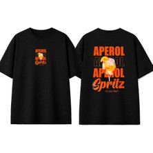 Urbvn Aperol Spritz Tasarım Baskılı Siyah Oversize T-Shirt