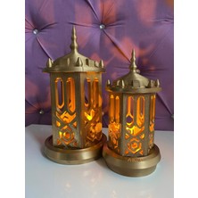 Özbience Ramazan Kandili Gün Işığı LED Fener Seti Orta ve Küçük Boy Altın Rengi