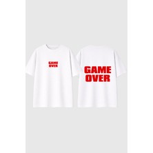 Urbvn Game Over Red Tasarım Baskılı Beyaz Oversize T Shirt