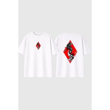 Urbvn Two Wolf Tasarım Baskılı Beyaz Oversize T Shirt