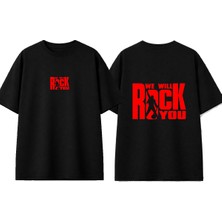 Urbvn Rock You Tasarım Baskılı Siyah Oversize T-Shirt