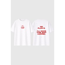 Urbvn No Plan Tasarım Baskılı Beyaz Oversize T Shirt