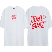 Urbvn Just Start 1 Tasarım Baskılı Beyaz Oversize T Shirt