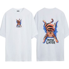 Urbvn Maybe Later 1 Tasarım Baskılı Beyaz Oversize T Shirt
