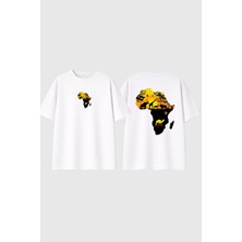 Urbvn Africa 2 Tasarım Baskılı Beyaz Oversize T Shirt