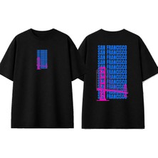 Urbvn San Francisco Bridge Tasarım Baskılı Siyah Oversize T-Shirt