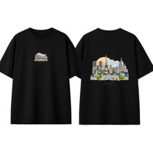 Urbvn Paris View Tasarım Baskılı Siyah Oversize T-Shirt