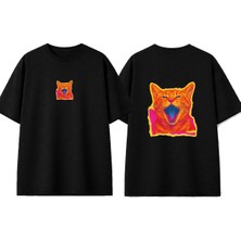 Urbvn Color Cat Tasarım Baskılı Siyah Oversize T-Shirt