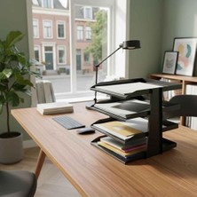 Skygo Steelline 4 Katlı Metal Dosya Rafı - Masa Üstü Ultra Sağlam Ofis Organizer (29.5X30.5X25CM) (Siyah)