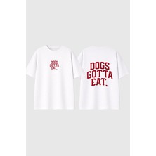 Urbvn Dogs Eat Tasarım Baskılı Beyaz Oversize T Shirt