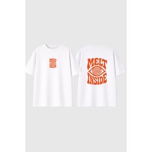 Urbvn Melt Inside Tasarım Baskılı Beyaz Oversize T Shirt