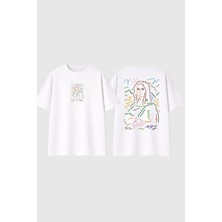 Urbvn Mona Lisa Draw Tasarım Baskılı Beyaz Oversize T Shirt