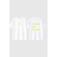 Urbvn Step By Step Tasarım Baskılı Beyaz Oversize T Shirt