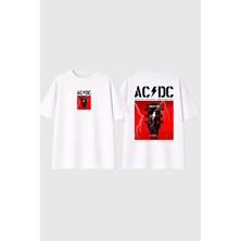 Urbvn Acdc Tour Tasarım Baskılı Beyaz Oversize T Shirt