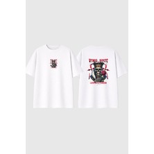 Urbvn King Of Roses Tasarım Baskılı Beyaz Oversize T Shirt