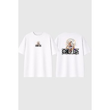 Urbvn One Piece 4 Tasarım Baskılı Beyaz Oversize T Shirt