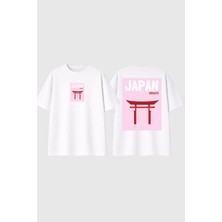Urbvn Japan Gates Tasarım Baskılı Beyaz Oversize T Shirt