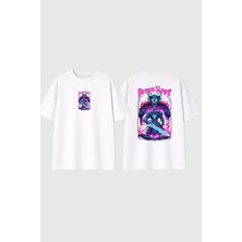 Urbvn Demon Slayer Tasarım Baskılı Beyaz Oversize T Shirt