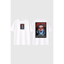 Urbvn American Psycho Tasarım Baskılı Beyaz Oversize T Shirt