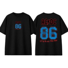 Urbvn Acdc 86 Tasarım Baskılı Siyah Oversize T-Shirt
