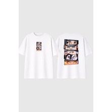 Urbvn Anime Eyes 2 Tasarım Baskılı Beyaz Oversize T Shirt