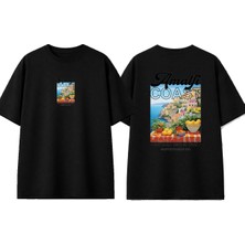 Urbvn Amalfi Tasarım Baskılı Siyah Oversize T-Shirt