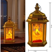 Özbience 15X7 cm Altın Renk Mika Ramadan Ramazan Kandili Gün Işığı LED Fener