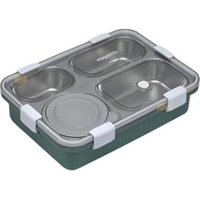 Skygo Bento 850ML Lunchbox Tek Katlı 4 Bölmeli ve Kaseli Çelik Sefer Tası Yemek Kutusu (Yeşil)