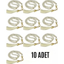 Urfakent Namaz Tesbihi Vavlı 99'lu Cam Incili Ayet-El Kürsi Dua Kartı Ile Krem Renk Hediyelik 10 Adet