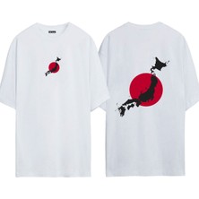 Urbvn Japan 1 Tasarım Baskılı Beyaz Oversize T Shirt