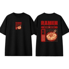 Urbvn Ramen Tasarım Baskılı Siyah Oversize T-Shirt