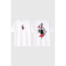 Urbvn Samurai Gun Tasarım Baskılı Beyaz Oversize T Shirt