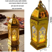 Özbience 13X5 cm Gold Mika Ramazan Kandili, Gün Işığı LED Fener, Şık ve Şeffaf Tasarım
