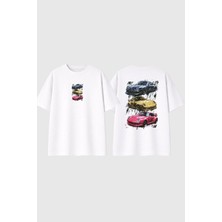 Urbvn Cars 2 Tasarım Baskılı Beyaz Oversize T Shirt