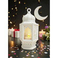 Özbience Şubat Ayı Için Beyaz Ramazan Feneri ve Tealight Mum Hediye Seti